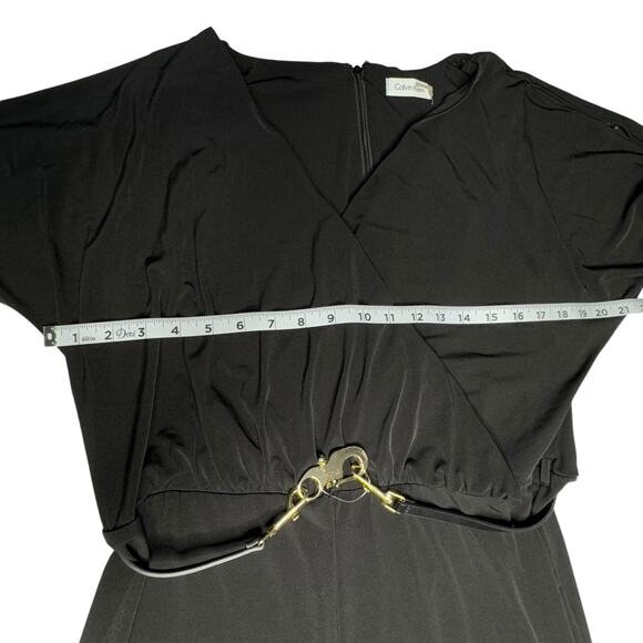 Calvin Klein NWOT Black Jumpsuit Cold Shoulder Wide Leg Pants 14 Split Sleeves - Picture 11 of 12